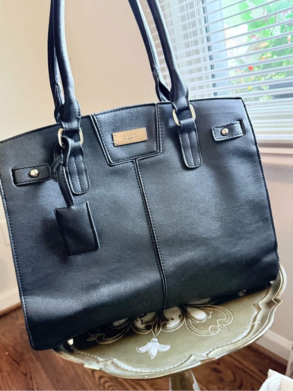 BCBG Black Tote Bag with Gold Hardware